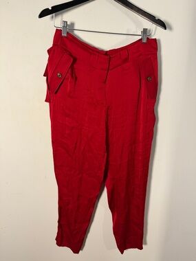 Silk Red Cargo Detail Women's Pants